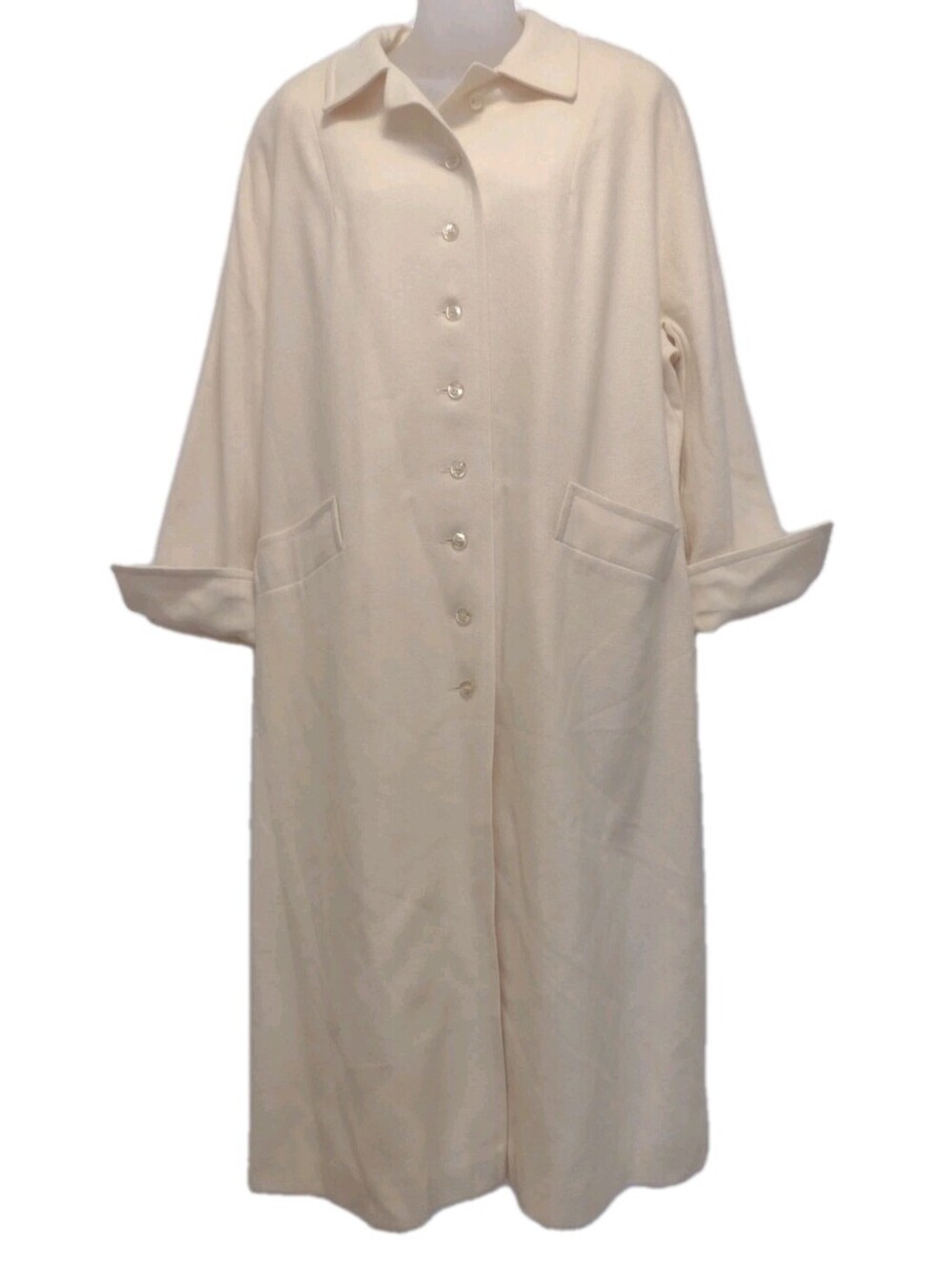 Vintage 60s 100% Wool Swing Coat Ivory A-Line Long Jacket Mid Century Old Money